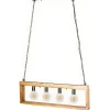 Suspension style industriel caisse rectangulaire en bois OLIUS - bois et métal -4 lampes - H. 31 x L.100 cm - naturel et noir