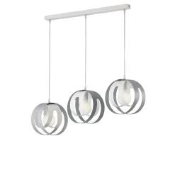 Suspension Tobias rosace rectangulaire, fer blanc et gris, diffuseurs laser, câble orientable, 3 lumières, style moderne