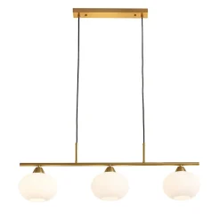 Suspension triple dorée abat-jours en verre blanc - Alcyone