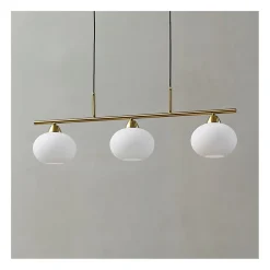 Suspension triple dorée abat-jours en verre blanc - Alcyone