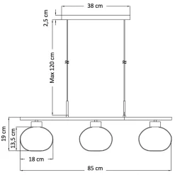 Suspension triple dorée abat-jours en verre blanc - Alcyone