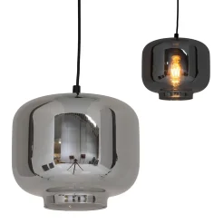 Suspension VASO rétro métal et verre fumé anthracite douille E27 pour salle à manger salon entrée bureau diamètre 25cm