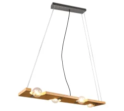 Suspension 4xE27, max. 10W, Bois Naturel - 115 cm - Trio - Tailor