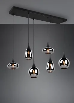 Suspension 6xE14, max. 40W, Verre Chromé, Corps Noir Mat - Trio - Lumina