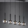 Suspension 5xE27, max. 28W, Verre fumé, Métal noir mat - Trio - Clayton