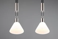 Suspension 2xE27 verre blanc et métal nickel mat réglable - Trio - Stanley