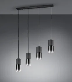 Suspension 4xE27, 28W max, verre fumé, métal noir mat - Trio - Robin
