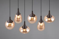 Suspension 6xE14 40W Verre Ambre Noir Mat - Trio - Lumina
