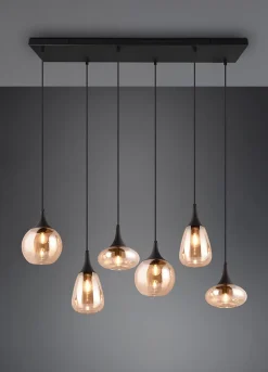 Suspension 6xE14 40W Verre Ambre Noir Mat - Trio - Lumina