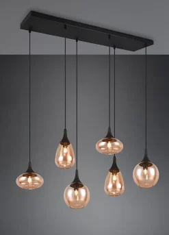 Suspension 6xE14 40W Verre Ambre Noir Mat - Trio - Lumina