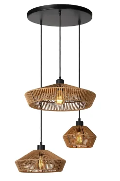 Suspension YUNKAI en papier avec 3xE27 - Naturel - Lucide