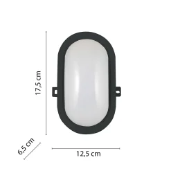 TARTARUGA: Hublot ovale à LED intégrés 6W noir. IP44