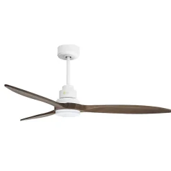 Tenerife - Super destratificateur et ventilateur DC 132 cm Blanc pales bois sombre avec Lumière 25 à 35 m²
