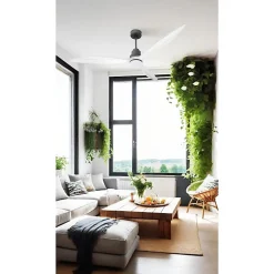 Tenerife - Super destratificateur et ventilateur DC 166 cm Gris basalte pales bois blanc avec Lumière 30 à 60 m²