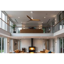 Tenerife - Super destratificateur et ventilateur DC 132 cm Blanc pales bois sombre sans Lumière 25 à 35 m²