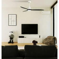 Tenerife - Super destratificateur et ventilateur DC 132 cm Blanc pales bois noir avec Lumière 25 à 35 m²