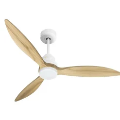 Tenerife - Super destratificateur et ventilateur DC 132 cm Blanc pales bois clair avec Lumière 25 à 35 m²