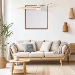 Tenerife - Super destratificateur et ventilateur DC 132 cm Blanc pales bois clair avec Lumière 25 à 35 m²