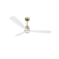 Tenerife - Super destratificateur et ventilateur DC 166 cm Laiton avec lumière pales bois blanc 30 à 60 m²