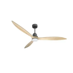 Tenerife - Super destratificateur et ventilateur DC 166 cm Gris basalte pales bois clair avec Lumière 30 à 60 m²