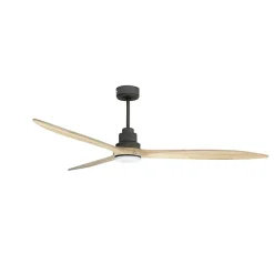 Tenerife - Super destratificateur et ventilateur DC 166 cm Gris basalte pales bois clair avec Lumière 30 à 60 m²