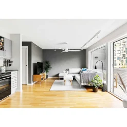 Tenerife - Super destratificateur et ventilateur DC 132 cm Blanc pales bois blanc avec Lumière 25 à 35 m²