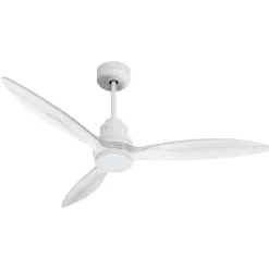 Tenerife - Super destratificateur et ventilateur DC 132 cm Blanc pales bois blanc avec Lumière 25 à 35 m²