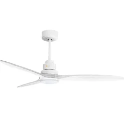 Tenerife - Super destratificateur et ventilateur DC 132 cm Blanc pales bois blanc avec Lumière 25 à 35 m²