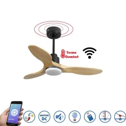 Tenerife - Super destratificateur et ventilateur DC 106 cm noir avec lumière pales bois clair idéal 10 à 20 m²