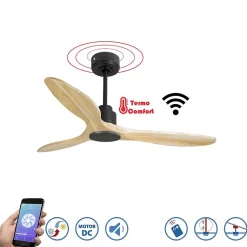 Tenerife - Super destratificateur et ventilateur DC 132 cm Gris basalte pales bois clair sans Lumière 25 à 35 m²