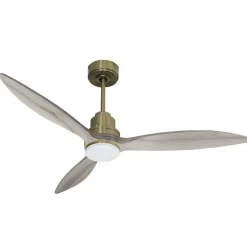 Tenerife - Super destratificateur et ventilateur DC 132 cm Laiton pales bois gris avec Lumière 25 à 35 m²