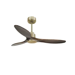 Tenerife - Super destratificateur et ventilateur DC 132 cm laiton sans lumière pales bois sombre idéal 25 à 40 m²