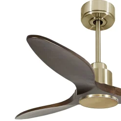 Tenerife - Super destratificateur et ventilateur DC 132 cm laiton sans lumière pales bois sombre idéal 25 à 40 m²