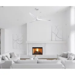 Tenerife - Super destratificateur et ventilateur DC 132 cm Blanc pales bois blanc sans Lumière 25 à 35 m²