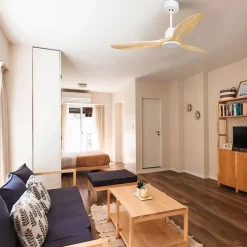 Tenerife - Super destratificateur et ventilateur DC 132 cm Blanc pales bois clair sans Lumière 25 à 35 m²