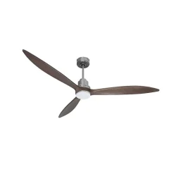 Tenerife - Super destratificateur et ventilateur DC 166 cm Chrome pales bois sombre avec Lumière 30 à 60 m²