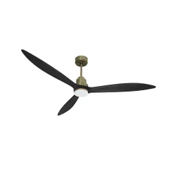 Tenerife - Super destratificateur et ventilateur DC 166 cm Laiton pales bois noir avec Lumière 30 à 60 m²