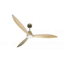 Tenerife - Super destratificateur et ventilateur DC 166 cm Laiton pales bois clair avec Lumière 30 à 60 m²