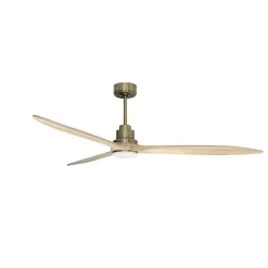 Tenerife - Super destratificateur et ventilateur DC 166 cm Laiton pales bois clair avec Lumière 30 à 60 m²