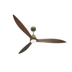 Tenerife - Super destratificateur et ventilateur DC 166 cm Laiton pales bois sombre avec Lumière 30 à 60 m²