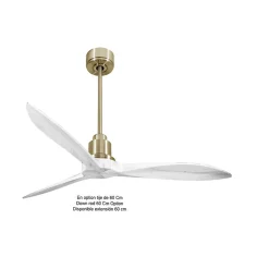 Tenerife - Super destratificateur et ventilateur DC 132 cm Laiton pales bois blanc sans Lumière 25 à 35 m²