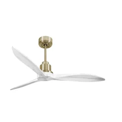Tenerife - Super destratificateur et ventilateur DC 132 cm Laiton pales bois blanc sans Lumière 25 à 35 m²