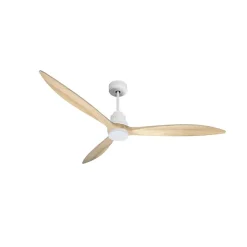 Tenerife - Super destratificateur et ventilateur DC 166 cm Blanc pales bois clair avec Lumière 30 à 60 m²