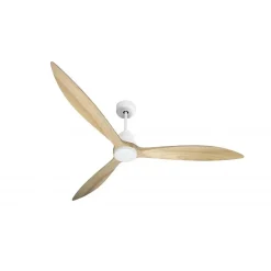 Tenerife - Super destratificateur et ventilateur DC 166 cm Blanc pales bois clair avec Lumière 30 à 60 m²
