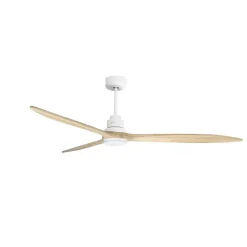 Tenerife - Super destratificateur et ventilateur DC 166 cm Blanc pales bois clair avec Lumière 30 à 60 m²