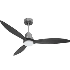Tenerife - Super destratificateur et ventilateur DC 132 cm Chrome pales bois noir avec Lumière 25 à 35 m²