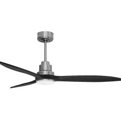 Tenerife - Super destratificateur et ventilateur DC 132 cm Chrome pales bois noir avec Lumière 25 à 35 m²