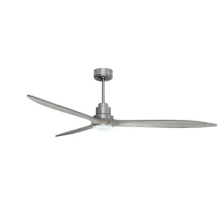 Tenerife - Super destratificateur et ventilateur DC 166 cm Chrome pales bois gris avec Lumière 30 à 60 m²