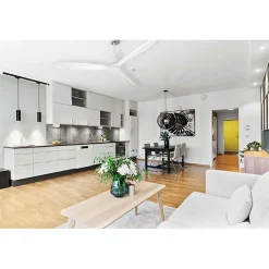 Tenerife - Super destratificateur et ventilateur DC 166 cm Blanc pales bois blanc avec Lumière 30 à 60 m²