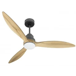 Tenerife - Super destratificateur et ventilateur DC 132 cm Gris basalte pales bois clair avec Lumière 25 à 35 m²